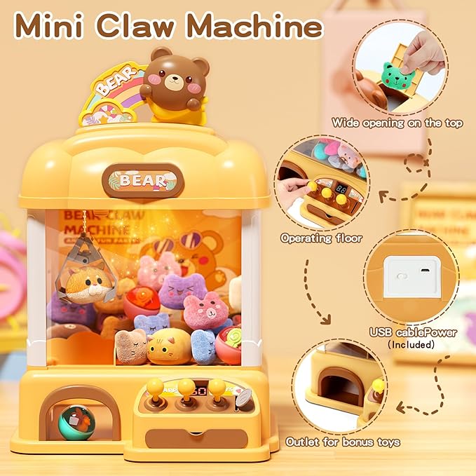 55 PCS Large Bear Kids Claw Machine,Candy Vending Grabber,Prize Dispenser Toys for Girls and Boys,Electronic Game Machine Party Birthdays with Lights Sound,Includes 30 Toys and 25 Game Coins