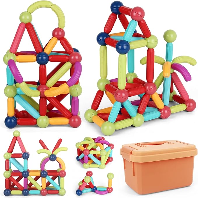 Magnetic Building Blocks Toy, Educational Magnetic Building Sticks, Toddler Toys, Magnet Toy Set, Montessori Toys for Boys Girls, Gift Set for Kid’s Early Educational Learning