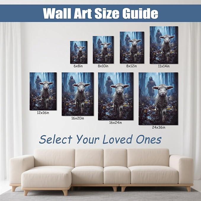 AbcCustomize Jesus Running After Lost Lamb Christian Wall Decor, Religious Wall Decor for Home, Jesus Wall Art Canvas Prints Ready to Hang, Inspirational Christian Art for Prayer Room, Baptism Gift