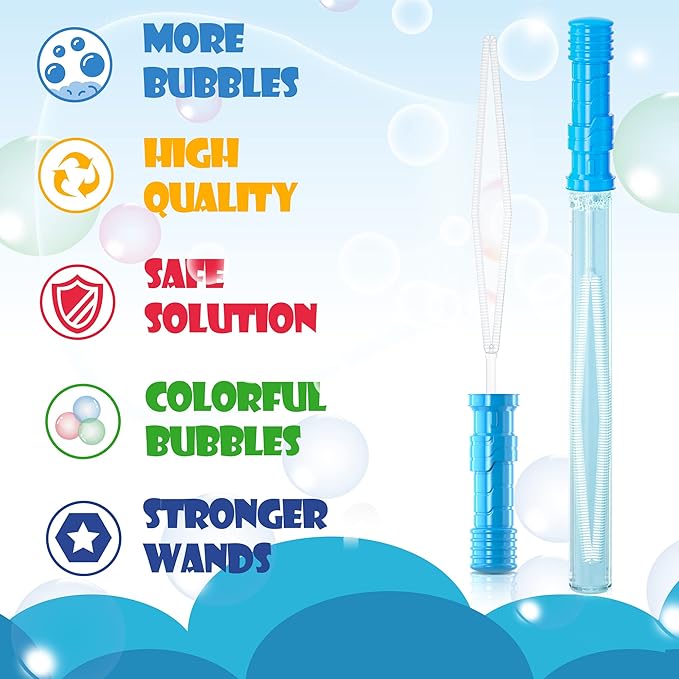 30 Pack 14’’ Big Bubble Wands, 8 Colors 1 hole wands x30 for Summer Toy, Outdoor/Indoor Activity, Easter, Birthday, Graduation, Bubbles Party Favors for Kids