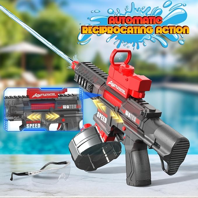 2025 Electric Water Guns for Adults Kids, Automatic Water Gun Toy for Kids Ages 4-8 8-12, Large Capacity High Power, 32ft Ultra-Long Range, Summer Pool Outdoor Beach Water Toys for Boys Girls(Red)