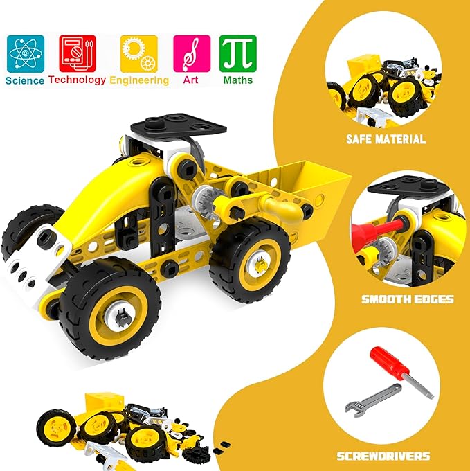 Stem Toys for 5 6 7 8 9+ Year Old Building Block Kit Stem Activities Projects Boy Toys Age 4-8 5-7 6-8 8-10 Creative Set Educational Engineering Excavator Construction Fun Birthday