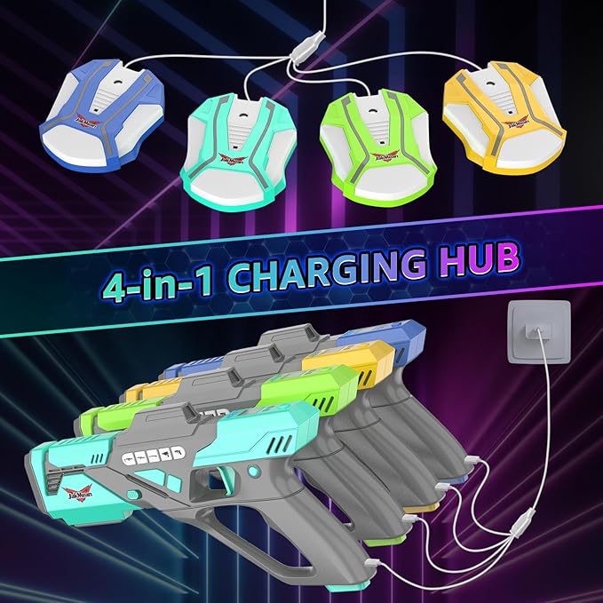 Rechargeable Lase r Tag Set with Vests, Upgrade Lase r Tag Guns Set of 4, Multi Player Lase r Tag Set for Kids Toy for Teen Boys & Girls, Indoor&Outdoor Toy Gift,Ages 8+,Gray+White