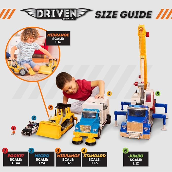 Driven by Battat – 18" Front End Loader Toy Trucks – Big Wheel Loader for Indoor&Outdoor Play – Construction Sandbox Toys – Realistic Engine Sound & Multiple Moving Parts – Gift for Kids Ages 3+