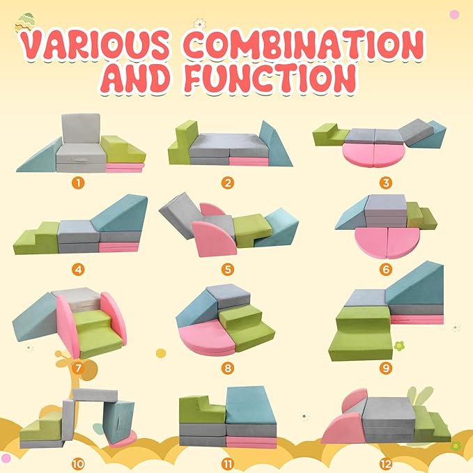 Foam Climbing Blocks for Toddlers 7 PCS Foldable Soft Play Set Toddler Climbing Toys Indoor Baby Climbing Gym Kids Corner Climber