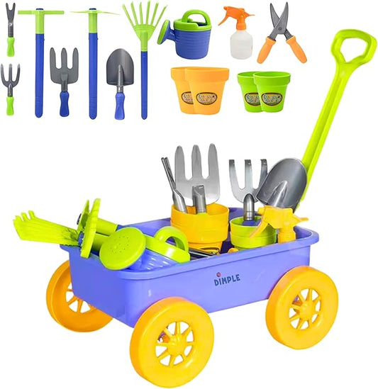 Dimple Garden Wagon & Tools Toy Set Premium 15 Pcs Kids Gardening Tools & Wagon Toy Set - Sturdy & Durable - Top Yd, Beach, Sand, Garden Play Set - Great for Kids & Toddlers