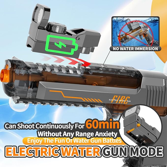 Automatic Manual Dual Modes Electric Water Guns - 36FT Transparent Automatic Long Range Squirt Guns High Powerful Strongest Water Gun Best Water Gun for Summer Pool Toys for Kid & Adult - Grey