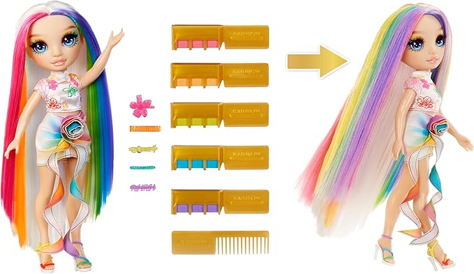 Rainbow High Hair Chalk & Style Amaya - Rainbow 11” Doll. Washable Rainbow Hair Chalk, Color, Style, Play, Rinse & Repeat. Great Gift for Kids 4-12+