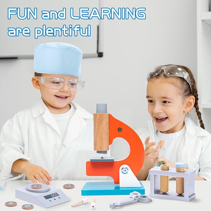 UMU® Wooden Science Experiment Kit for Kids, Doctor Dress Up for Children Ages 3-5 Scientist Costume Dress Up and Role Play Toys Gift for Boys Girls Kids Age 5-8