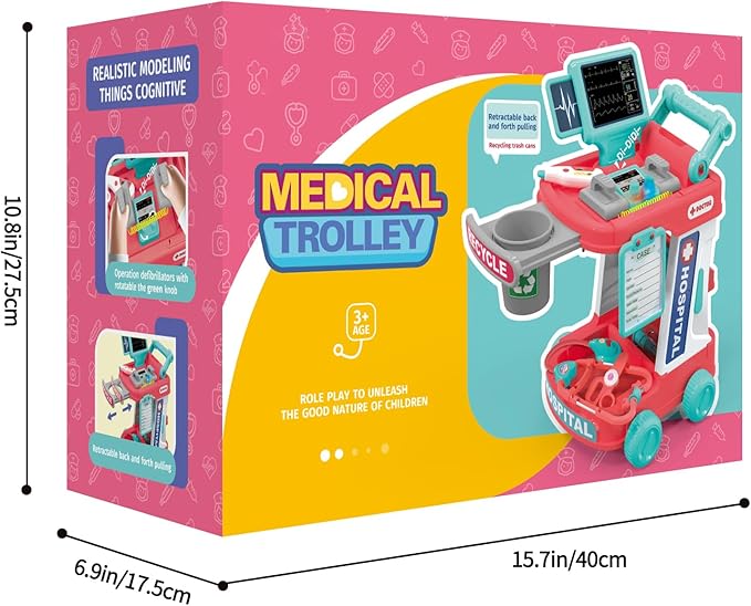 Liberry Doctor Kit for Toddlers Aged 2 3 4 5, Pretend Doctor Playset for Kids with Cart, Costume and Stethoscope, Role Play Medical Toy for Girls Boys (Red)