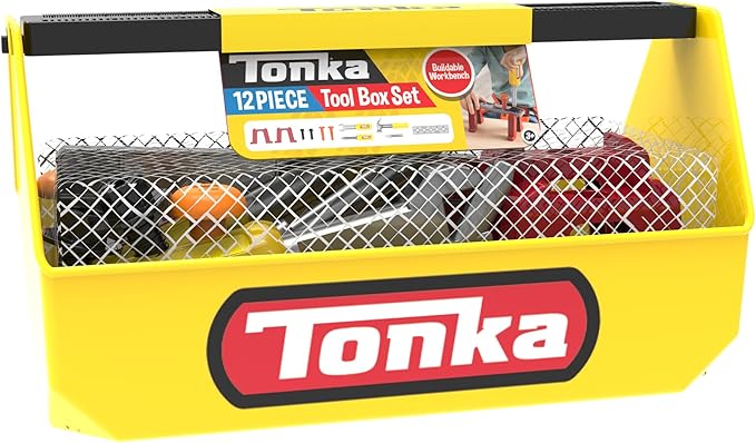 Tonka Tough Builders, Tough Toolbox Set, Tools playset– Made with Sturdy Plastic, Boys and Girls, Toddlers Ages 3+, Role Play Sets, Toddlers, Birthday Gift, Christmas, Holiday