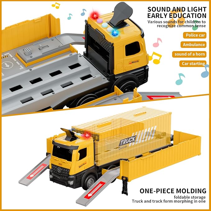 Construction Toys Truck Crane for Kids - Truck Race Track Kids Toy Eject Car Set Excavator Bulldozer Dump Trucks Cement Truck Vehicle Easter Christmas Birthday 2+ 3 4 5 6 7 8 Years Old Boy Girl Gift