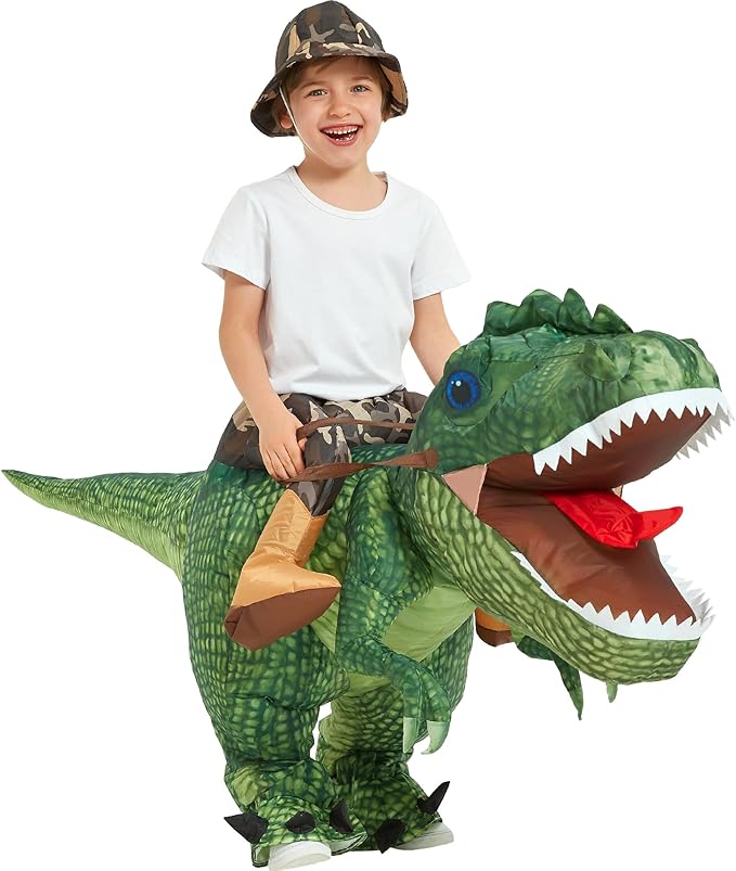 One Casa Inflatable Costume Dinosaur Riding T Rex Air Blow up Funny Party Halloween Costume for Kids