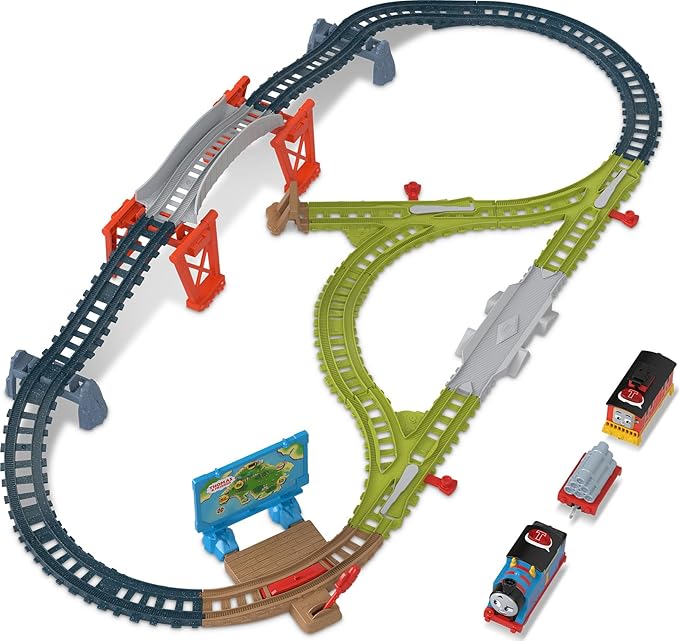 Thomas & Friends Toy Train Set Talking Thomas & Brake Car Bruno Track Playset with Phrases & Sounds for Preschool Kids Ages 3+ Years