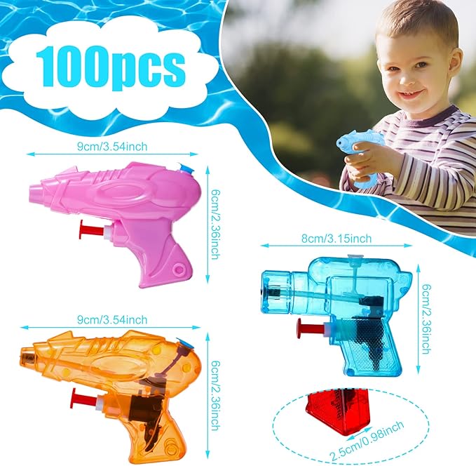 Threan 100 Pack Water Gun for Kids Mini Water Gun Toy Colors Water Squirter Plastic Squirt Pistol Small Fun Water for Adults Teens Summer Pool Beach Water Party Favor Outdoor Game Bath Birthday (Cool)