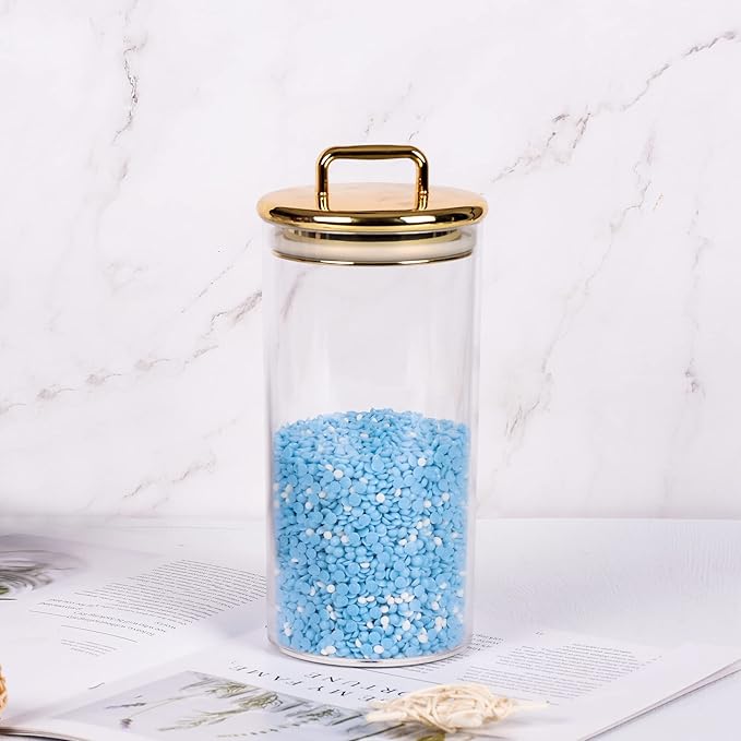 32 oz Large Acrylic Storage Apothecary Jar with Gold Airtight Lid | Bathroom Vanity Organizer Containers | Ideal Decorative Canisters for Shells, Bath Salt, Grains, Cotton Ball, Flossers