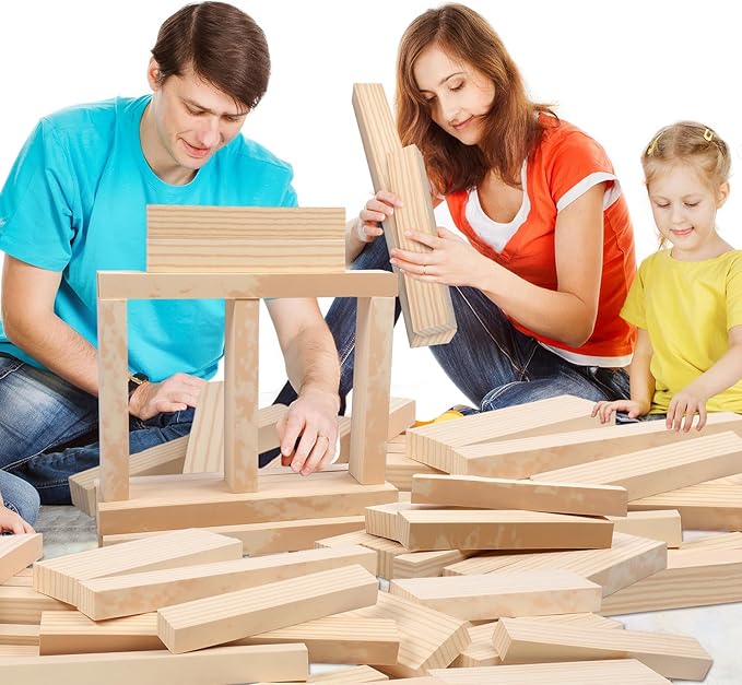 Leyndo 48 Pcs Foam Wooden Color Beams Building Blocks Set Unit Fake Wood Blocks Soft Giant Building Stacking Foam Construction for Boys Girl Toddler Construction Play