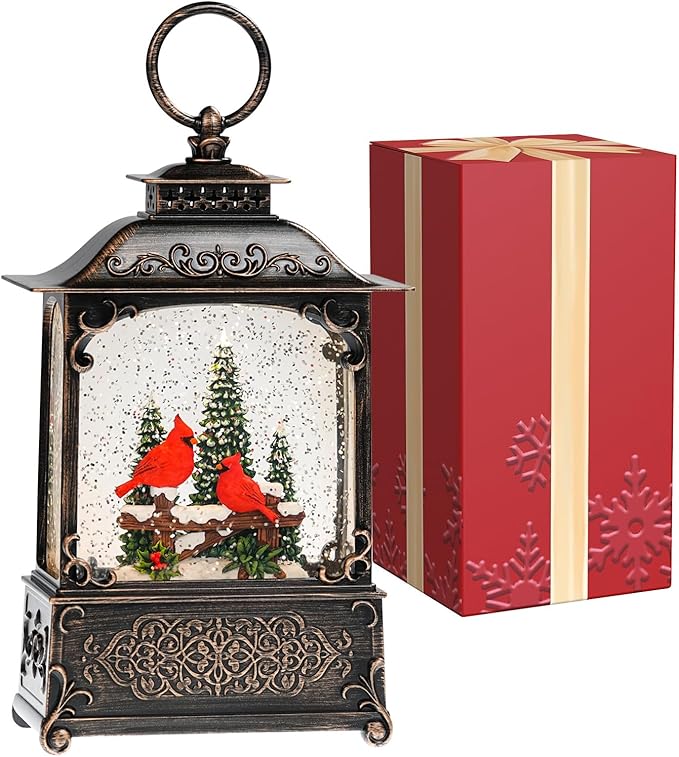 Red Cardinals Bird Snow Globe, Light Up Christmas Snow Globes with Music Timer - USB Plug or Battery Operated Glitter Globe Indoor Christmas Decorations