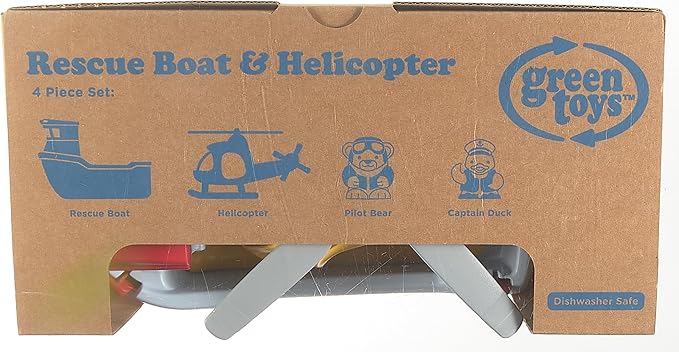 Green Toys Rescue Boat with Helicopter Red, 1 EA