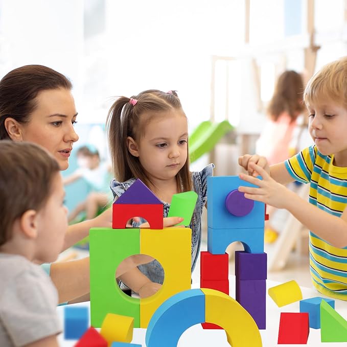 45PCS Large Foam Blocks EVA Soft Stacking Foam Building Blocks Jumbo for Kid Toddlers 3-5, Great Construction Preschool Toy with Shapes & Color Learning for Home School Education Play