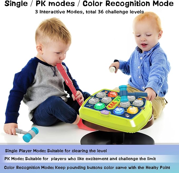 Toddlers Toys Age 3-8, Hammer Mole Game Toys for 3 4 5 6+ Year Old Boys, with 3 Modes, 36 Levels and Light-up, Baby Toy Gifts for Early Learning, Birthday Gift for Toddler Boy Girl Toy