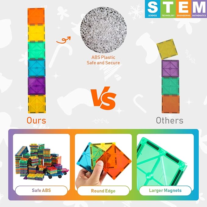 Bmag 130PCS Magnetic Tiles Building Blocks, Clear 3D Magnet Blocks Construction Playboards for Kids Christmas Toy Gift for Toddlers, Educational STEM Preschool Toys for Boys Girls 3 4 5 6 7 8 9+ years
