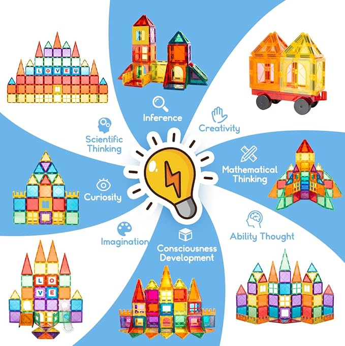 Magnetic Tiles 85 PCS Magnetic Blocks for Kids, 3D Magnetic Building Blocks, Magnetic Stacking Toys Construction Kit,STEM Toys for Toddlers Children Boys Girls Ages 3 4 5 6 7 8+ Year Old