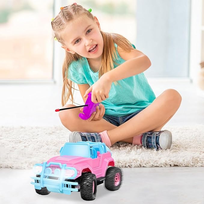 YongnKids Remote Control Car for Kids, 1:20 Scale Rc Trucks for Girls Age 4-7, Pink Rc Cars Toys for Ages 5-7 8-13 Boys Girls Birthday Gift, Off Road Trucks with Mini Doll & DIY Sticker