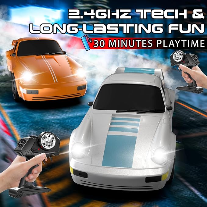 Remote Control Car, 1/24 Scale RC Drift Car, 4WD 15KM/H High Speed RC Cars, Racing Sport Toy Car with LED Lights, Racing Tire, Birthday for Kids Boys Girls, Rechargeable Battery