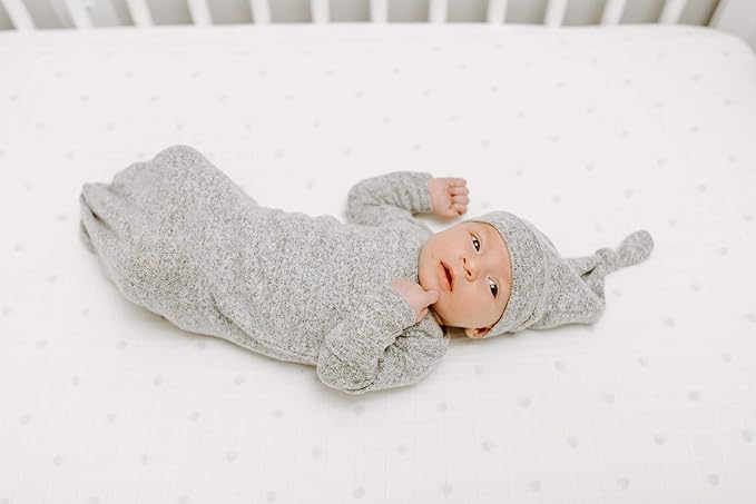 aden + anais Snuggle Knit Knotted Newborn Baby Gown & Hat Set-Heather Grey
