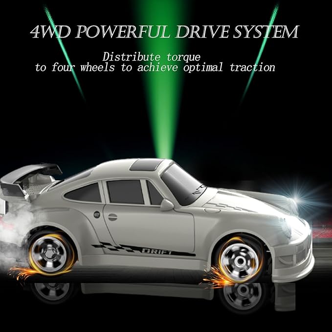 RC Drift Car, 1/64 Scale Mini Drift Cars, 2.4GHz Adjustable Throttle High Speed Remote Control Car, RTR 4WD Fast RC Cars with Lights, Hobby Race Vehicle Toy Birthday Gift for Kids, Boys, Girls, Adults