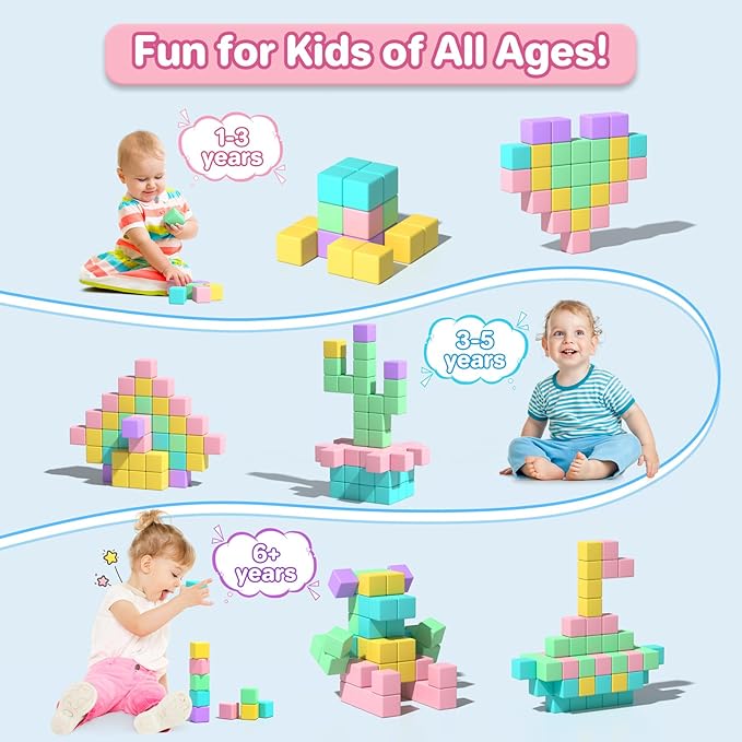 1.34 inch Magnetic Blocks for Toddlers 1-3,4-8 Large Macaron Magnet Building Cubes for Kids Ages 3-5 Stem Preschool Stack Construction Educational Toys for 3+ Years Old Boys Girls
