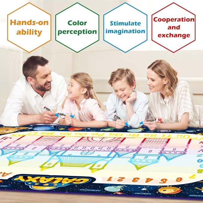 Jasonwell Aqua Water Doodle Mat 48 x 36 Inches Large Magic Drawing Doodling Mat Coloring Mat Educational Toys Christmas Birthday Gifts for Kids Toddler Boys Girls Age 2 3 4 5 6 7 8 Year Old (Galaxy)