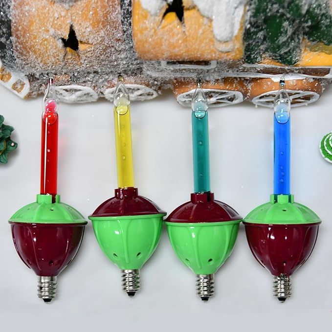4 Pack Multicolor Bubble Light Replacement Bulbs, Vintage Christmas Tree Light Replacement Bulbs & C7 Candelabra Light Bulbs for Holiday Christmas Home Tree Table Wall Decor, E12 Base, 5W