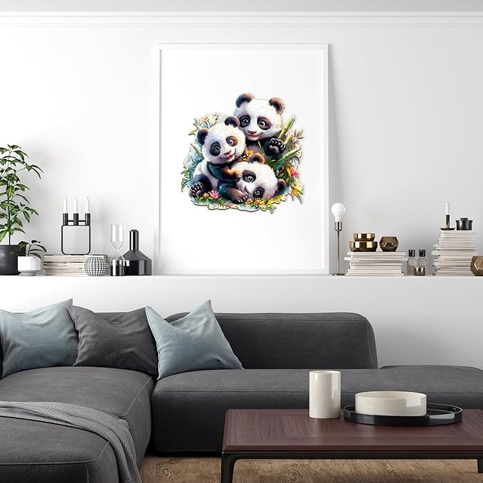 Wooden Puzzles for Adults, Panda Family Wooden Jigsaw Puzzles for Adults Kids, Unique Shaped Wood Puzzles Adult,Creative Birthday Gifts for Friends Family Game(11.4 * 11.2in 200pcs)