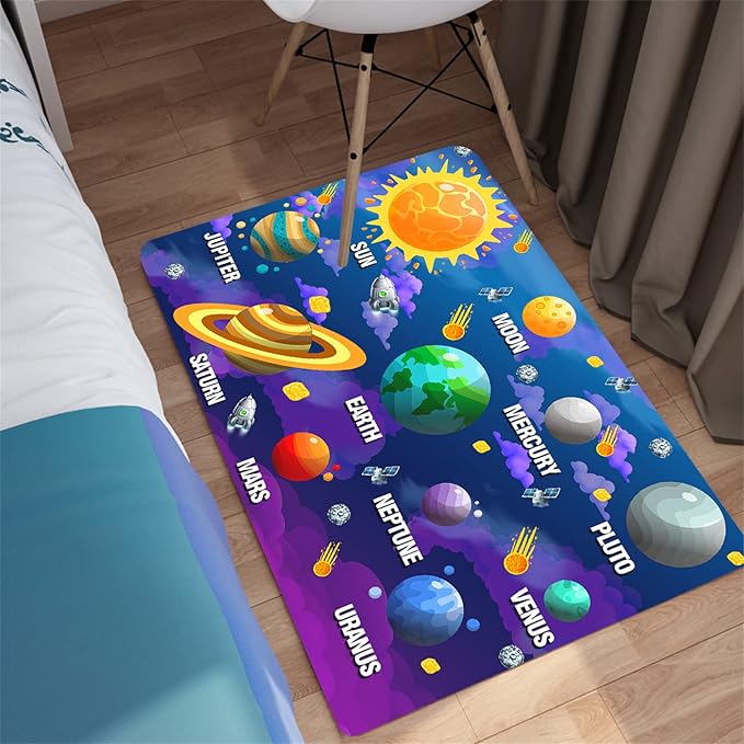 Outer Space Rugs Small Size Universe Solar System Planet Theme Carpets Kids Rugs for Playroom Educational Learning Area Rug for Living Room Bedroom Indoor Crystal Polyester Floor Sofa Mats, 2'×3'