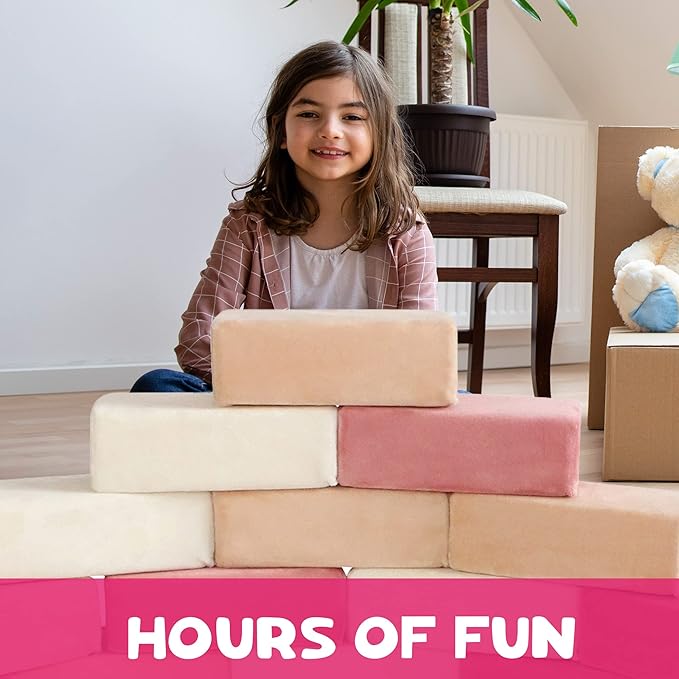 Set of 24 Soft Building Blocks for Kids - Fabric Covered Toy Foam Blocks for Stacking, Play Time, Making Structures - Promotes Gross Motor Skills - 8.25x4.25x3 (Rose Pack)