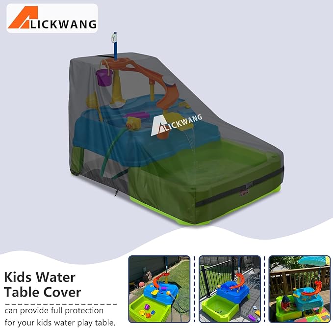 Kids Water Table Cover,Outdoor Heavy Duty 600D Waterproof Toddler Water Play Table Cover,Compatible with Step2 Waterpark Wonders Two-Tier Water Table