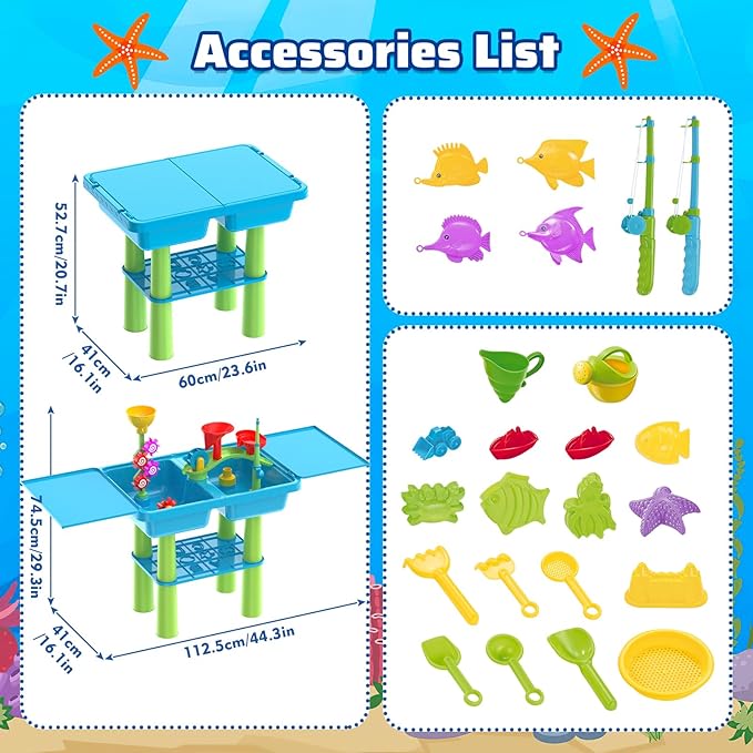 deAO Water Table for Toddlers 3-5, Kids Play Water 2 in 1 Sand and Water Table with 2 Fishing Pool Toys, Summer Outdoor Pool Backyard Toys,Birthday Party Gifts for Boys Girls(Blue)