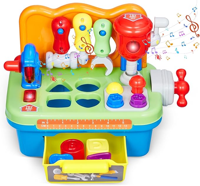 VEVOR Musical Workbench Toy, Sounds & Lights, Musical Learning Workbench for Toddler Age 2 Years and Up, Baby Pretend Play Tool Set, Infant Shape Sorter Activities, Kids Pounding Game, Boys & Girls