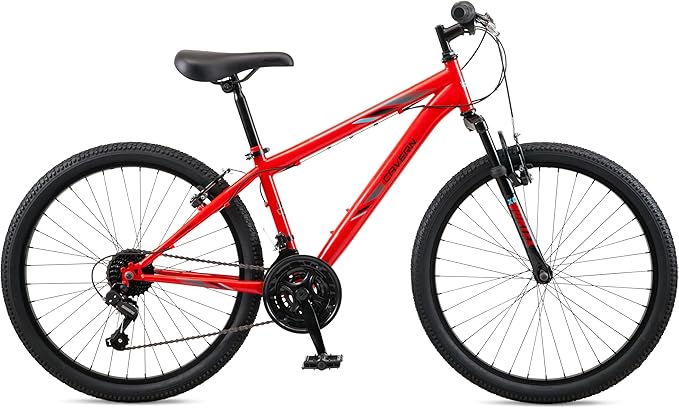 Cavern Mountain Bike for Youth or Adult Boys Girls, 7 or 21-Speed Twist Shifter Options, 20/24/26-Inch Wheels, 11 to 17.5-Inch Steel Frame, Front Suspension, Kickstand Included