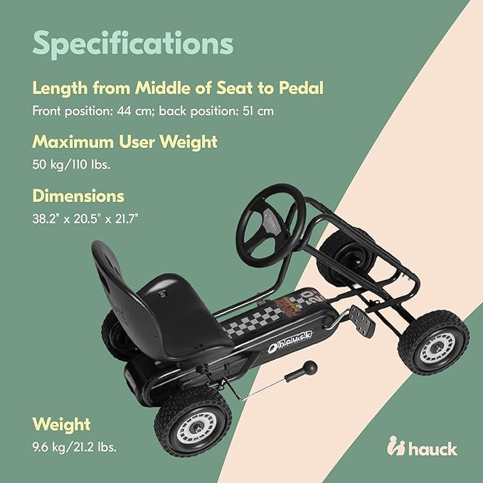 hauck Kids Pedal Go Kart, 4 Wheel Bike Cart, Ages 4-8, Lightning Ride, Black