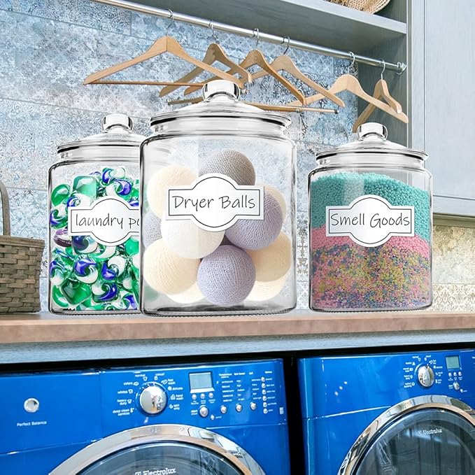 1.5 Gallon Glass Canister, 2 Pack Cookie Jar & Candy Jar with Airtight Lid, Heavy Duty Glass Canisters for Kitchen, Suitable for Flour, Sugar, Rice, Pasta, Beans, Laundry Room Storage