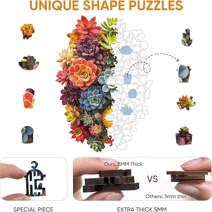 delobi Succulent Waterfall Wooden Puzzles, 500 Pieces Jigsaw Puzzles 18.5'' x13.1'', Unique Design Liberty Wooden Puzzles for Adults and Kids, Family Game Gift Royal Size