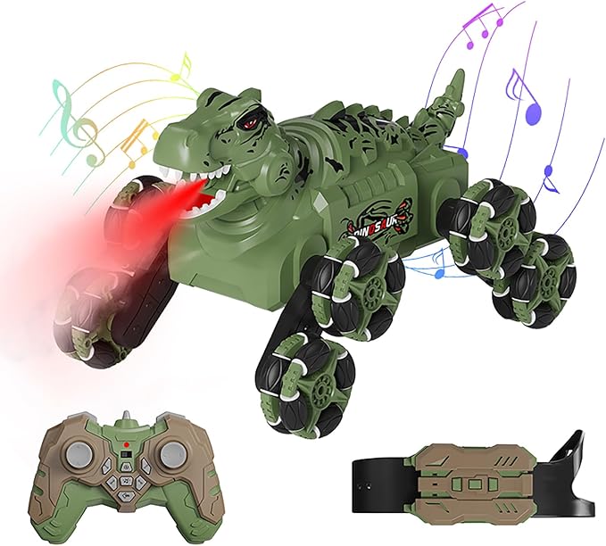 Dinosaur Remote Control Car, Monster Truck Toy, Transformer RC Car for Kids Ages 8-12, with Cool Lights, Roar, Spray, 360ยฐ Rotation, for Boys Girls.