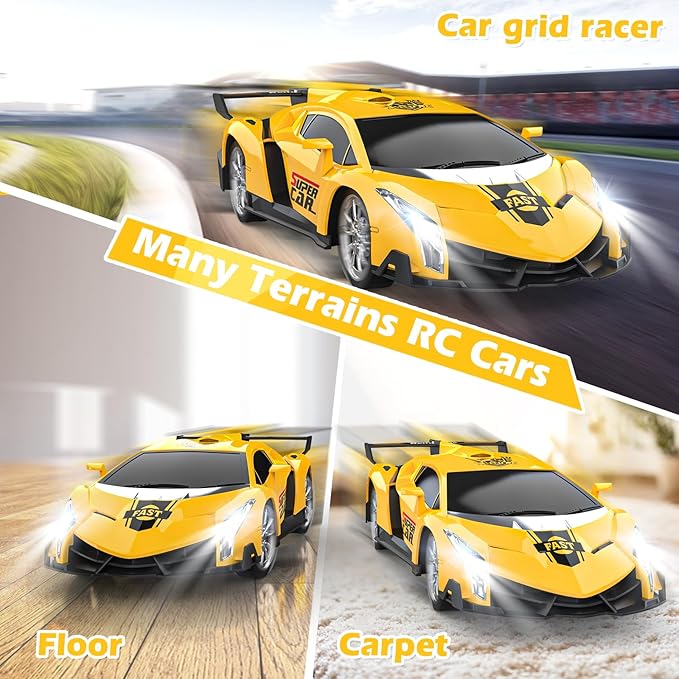 Growsland Remote Control Car, RC Cars for Kids 1:18 Electric Toy Car Hobby Racing Car Toys with Lights & Controller, Christmas Birthday Gift for 3 4 5 6 7 8 9 Year Old Boys Girls