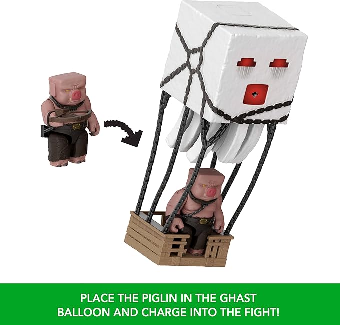Mattel Minecraft Action Figure Set, Blast Attack Ghast with Lights, Sounds, Launcher & Projectile, Plus Piglin Warrior Inspired by The Movie