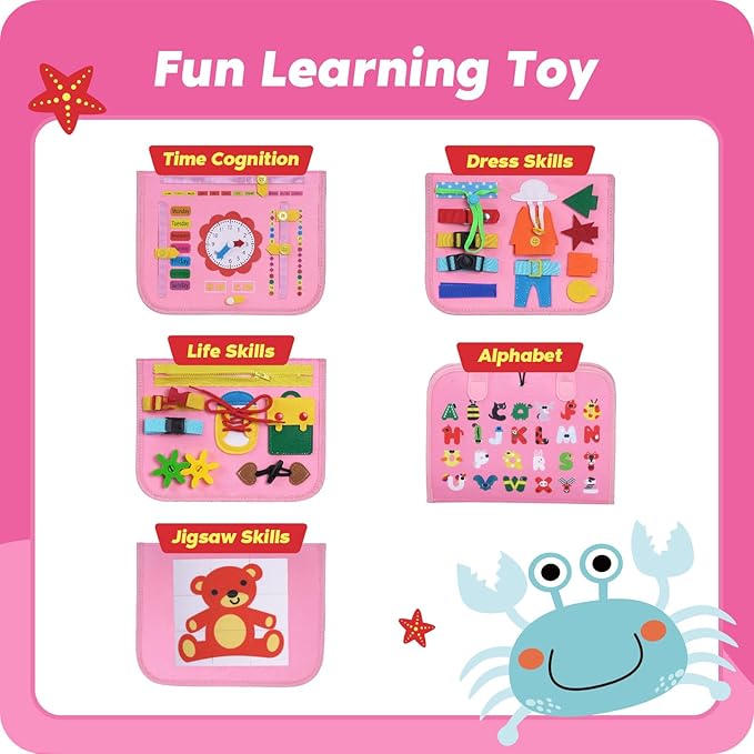 INKLAB Busy Board for Toddlers 1-3, Toddler Montessori Toys Age 3, Learning Toys for Toddlers 1 2 3 Years, Busy Board for 1 Year Old