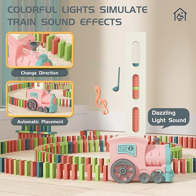 Domino Train Toys for Girls 3+ Year Old: Kids Stacking Dominoes Games - Montessori Toy Toddler 3-5 Boys ages 4-8 - Interactive Autism Fine Motor Activities Birthday Gift Stocking Stuffer 4 5 6 Yr Olds