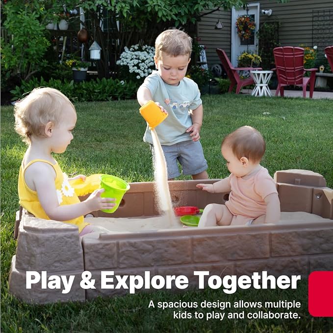 Step2 Naturally Playful Sandbox II, Kids Sand Activity Sensory Play Pit, Summer Outdoor Toys, 7 Piece Water Toy Accessories, for Toddlers 1+ Years Old